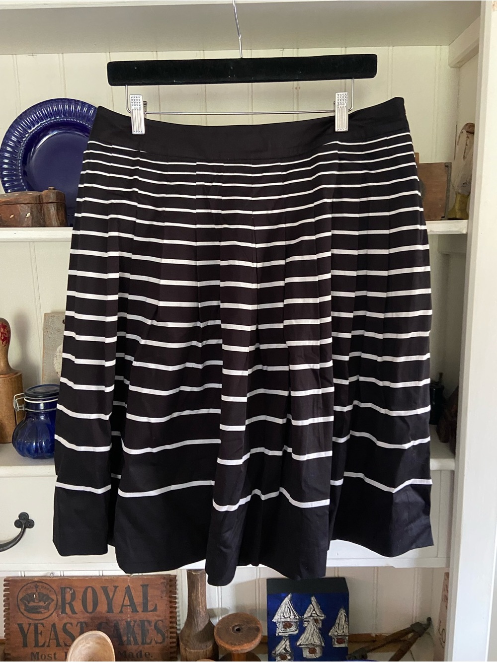 Talbots Black and White Striped A-Line Skirt